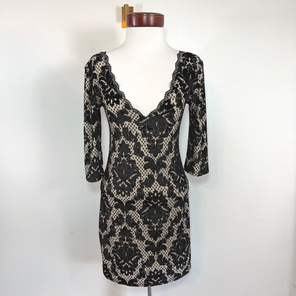 Free People Dresses & Skirts - Free People Velvet Burnout Lace Mini Dress Black Cream Dark Feminine Gothic S